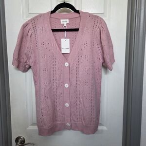Heyson pink short sleeve Knit button up cardigan Grannycore Contemporary Size L